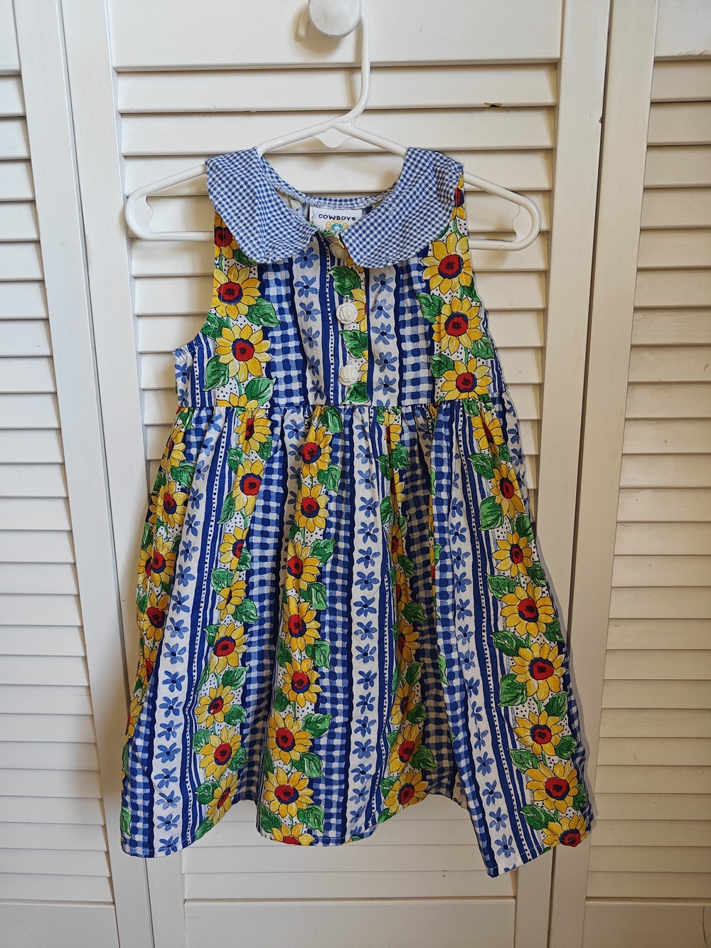 Vintage Cowboys And Angels Gingham Sunflower Toddler Dress 2/3T